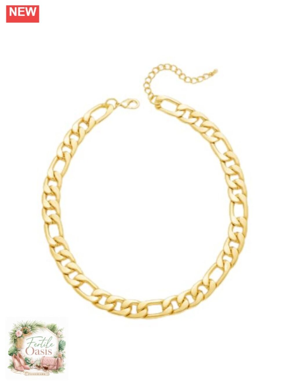 Chunky Gold Plated Figaro Chain Choker Necklace for Women, Adjustable Layering